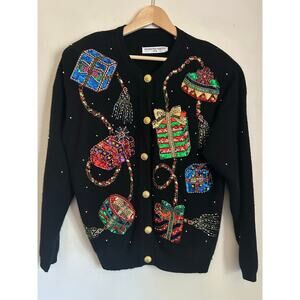 Vintage Marisa Christina Christmas Collection 1994 Wool/Rabbit Beaded Cardigan